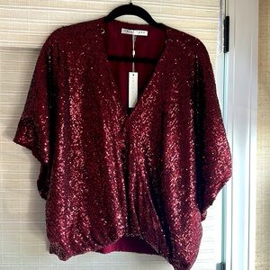 Maroon sequin dolman sleeve top, nwt